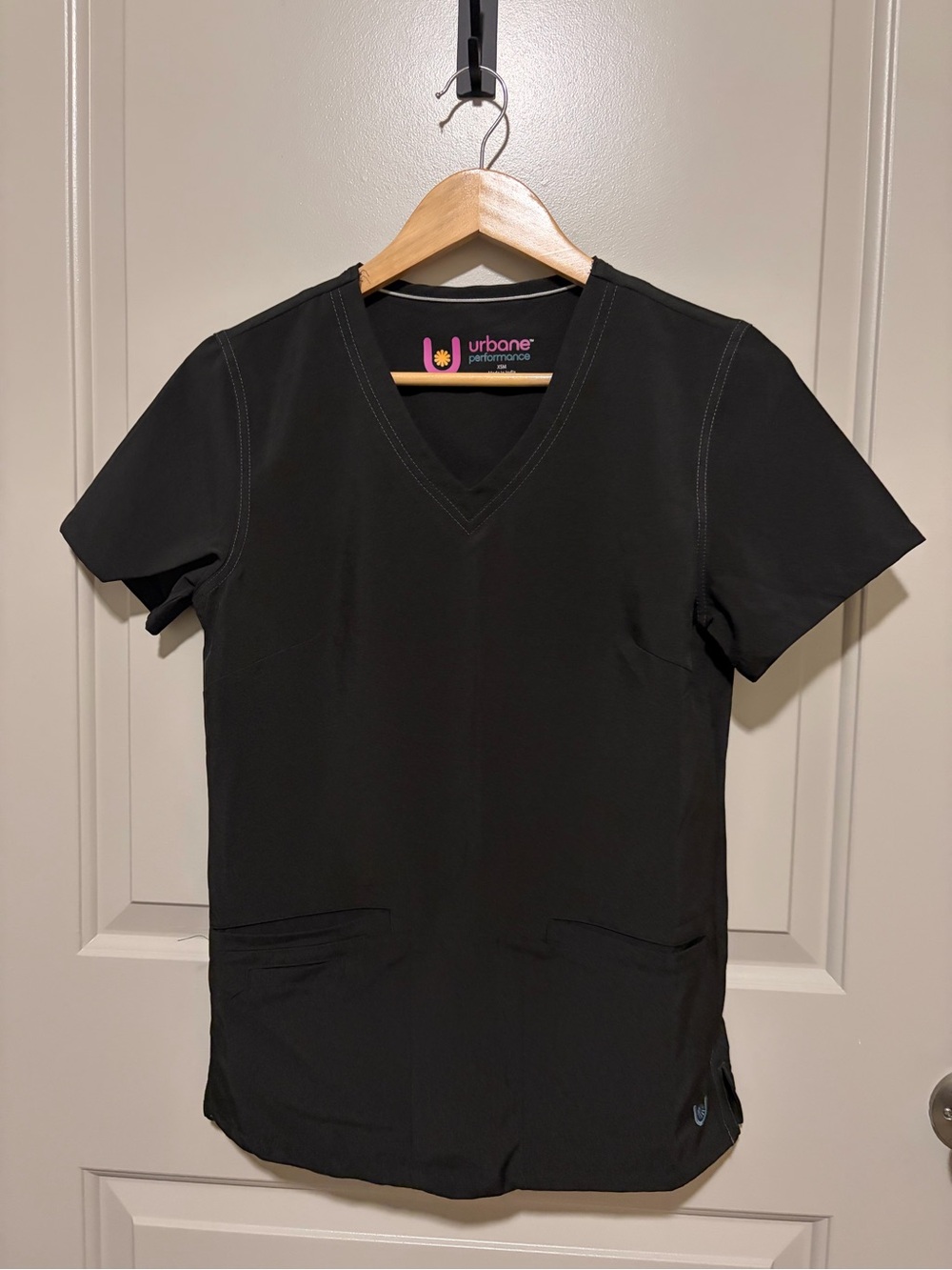 Urbane Black V-Neck Short Sleeve Scrub Top **never worn outside**